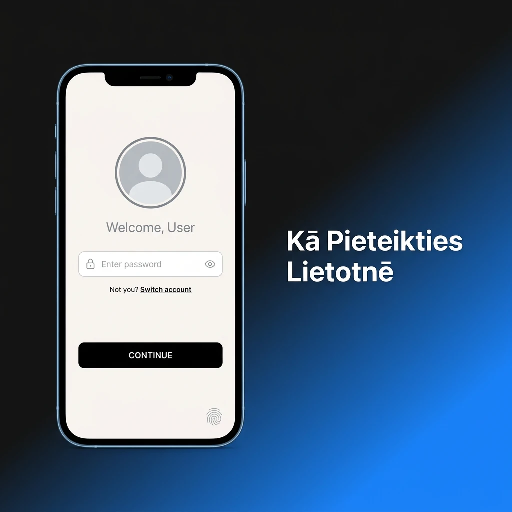 Lietotājs piesakās 1W lietotnē iPhone, ievadot e-pastu un paroli pieteikšanās ekrānā