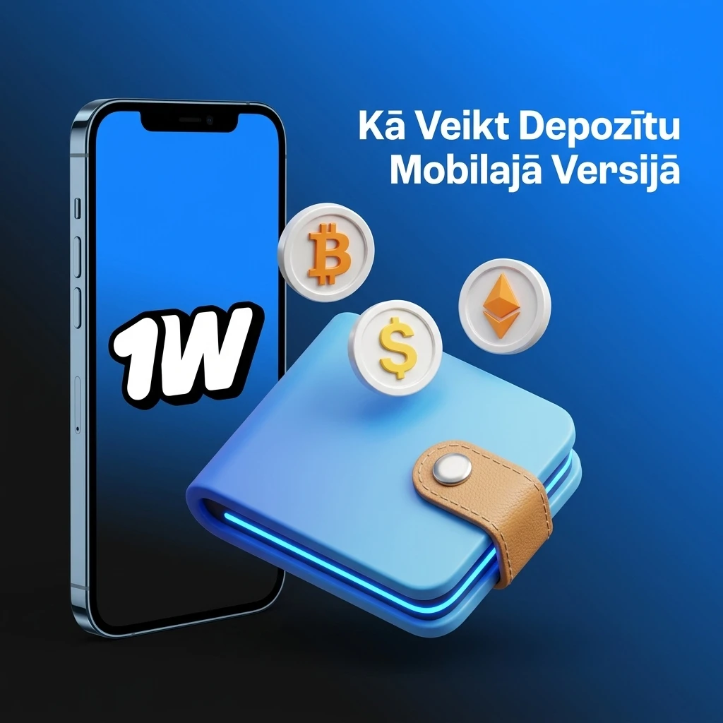 1w mobilā versija depozīta veikšanas process — kase, maksājumu metodes un summas ievade