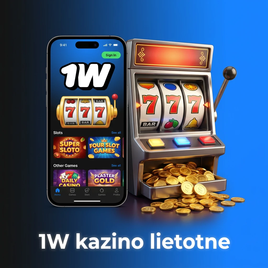 1W kazino lietotne ar galda spēlēm, spēļu automātiem un live kazino no Pragmatic Play, NetEnt un Evolution Gaming.