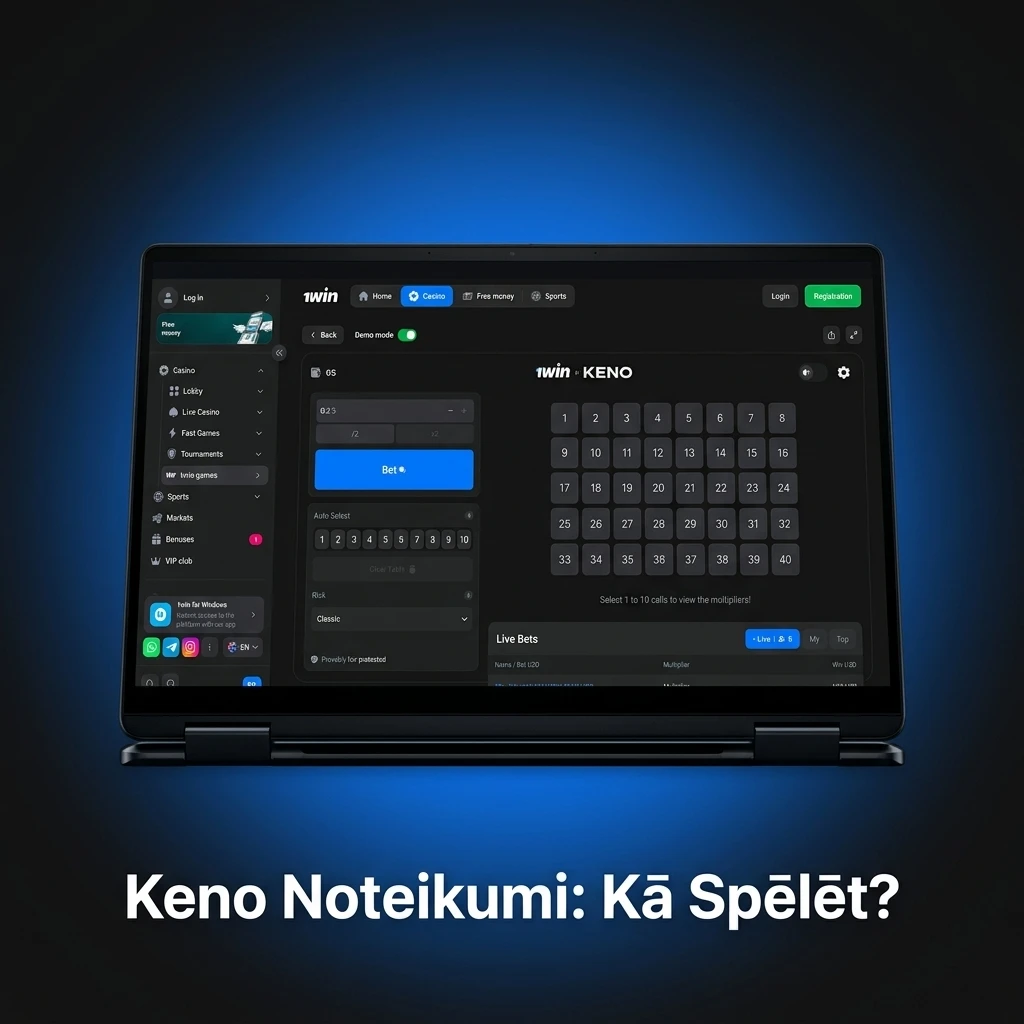 Keno loteriju spēle ar skaitļu izvēli no 1-80, minimālā likme €0.10, maksimālā €100