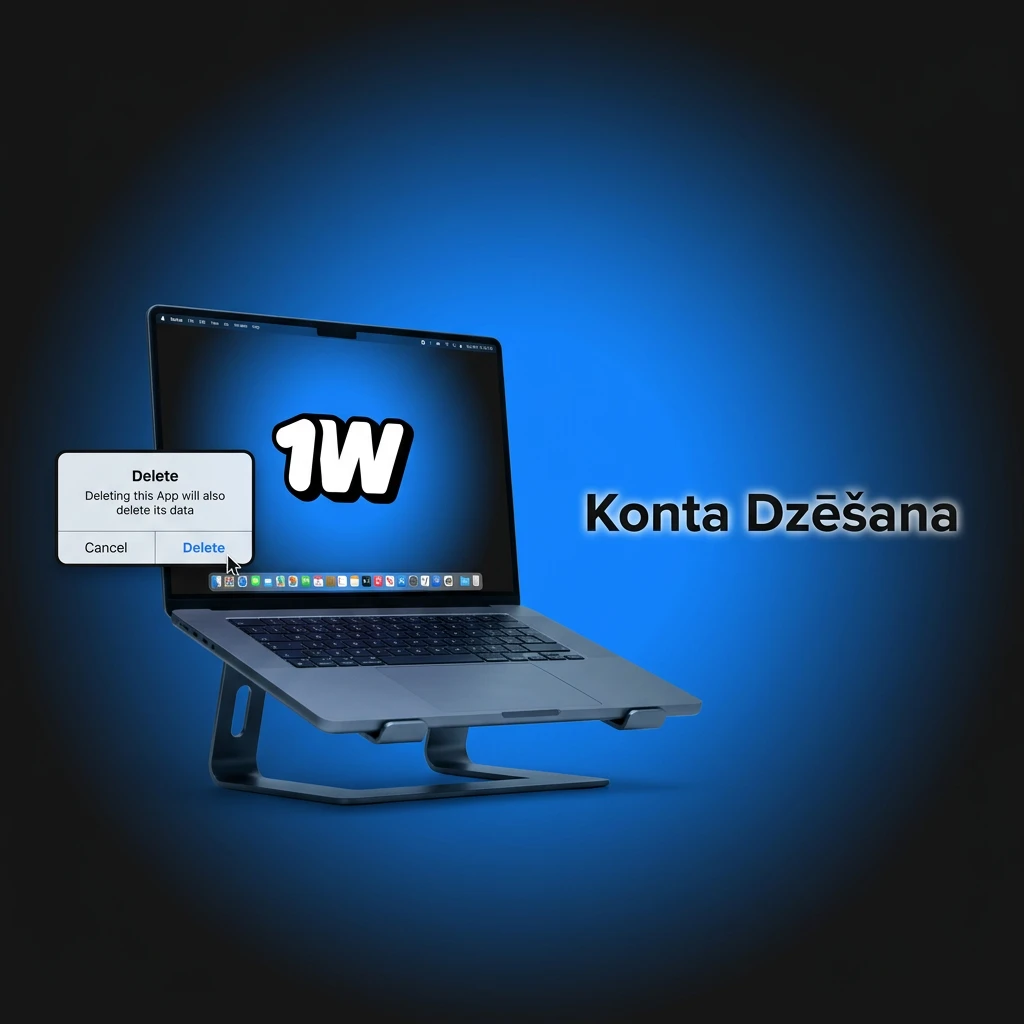 Konta dzēšanas process: piesakieties, atveriet iestatījumus, dzēsiet kontu un saņemiet apstiprinājumu e-pastā.