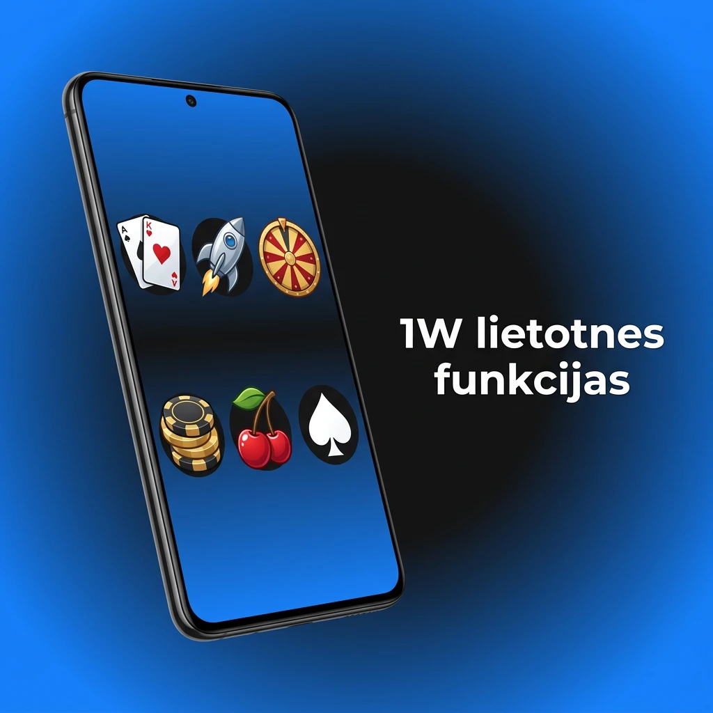 1W lietotnes funkcijas: tiešraides derības, kazino spēles, maksājumi un konta pārvaldība mobilajā ierīcē