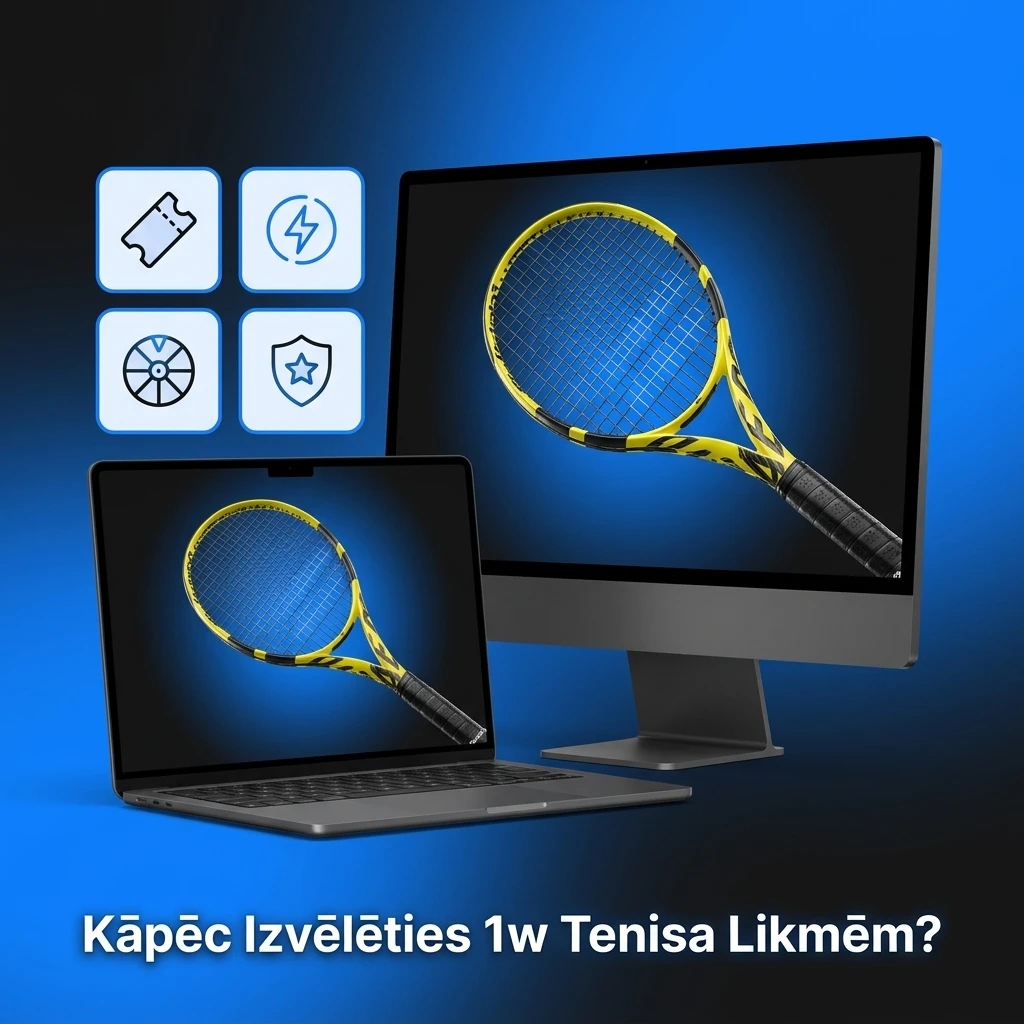 1w tenisa derību platforma ar plašu tirgu klāstu, konkurētspējīgiem koeficientiem un tiešraides likmēm
