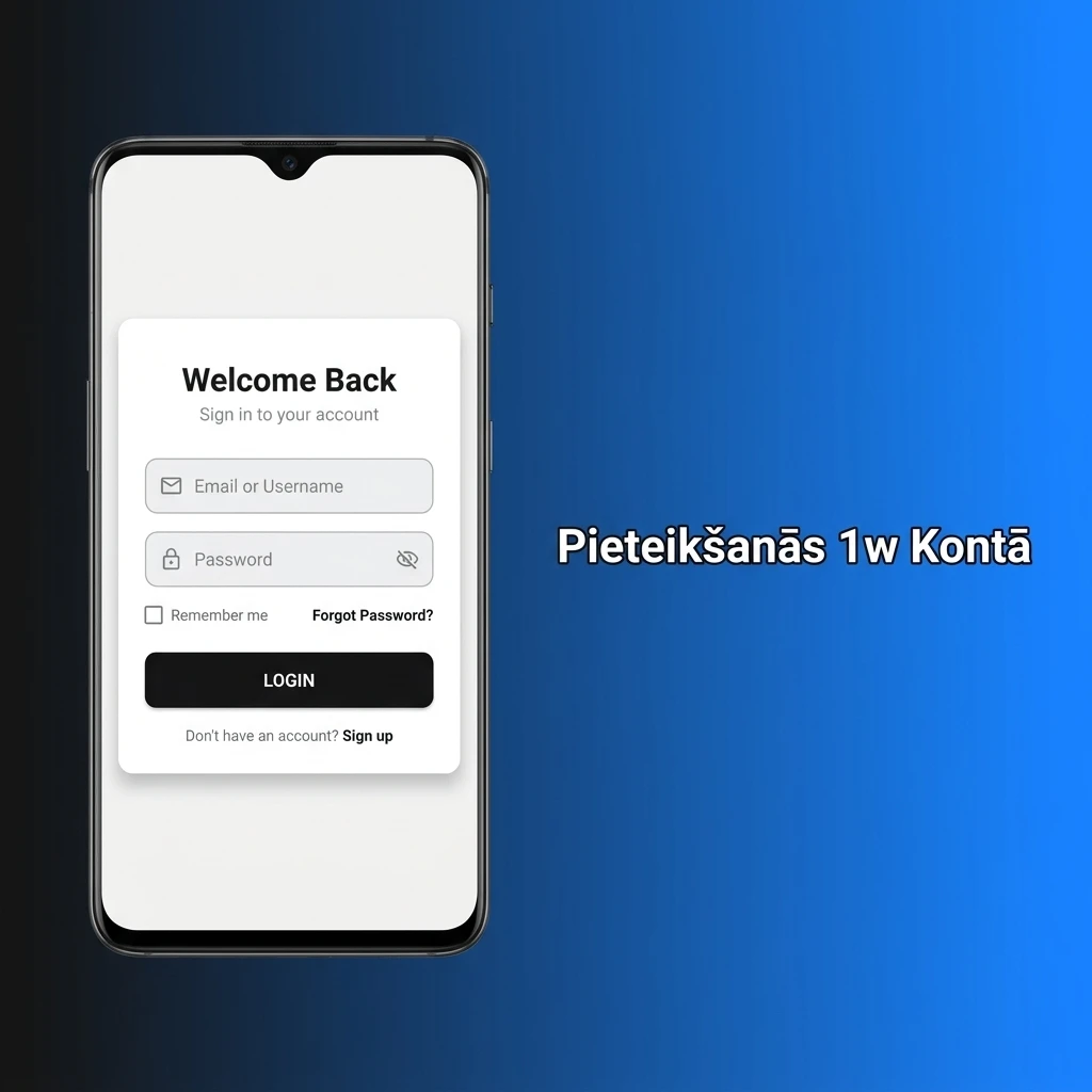 1w konta pieteikšanās process tīmekļa vietnē un mobilajā lietotnē ar drošības verifikāciju
